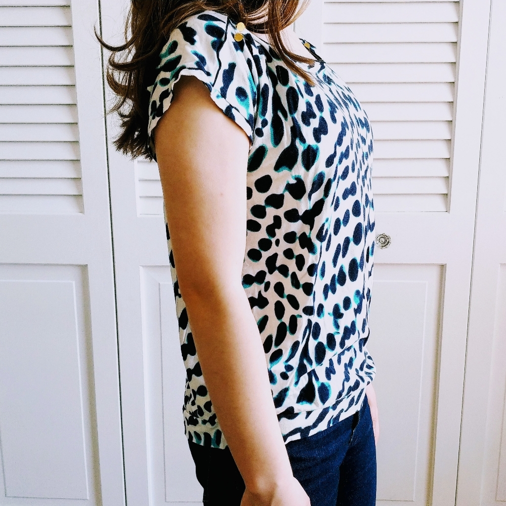 LOFT Cap Sleeve Printed Banded Hem Tee Shirt Women